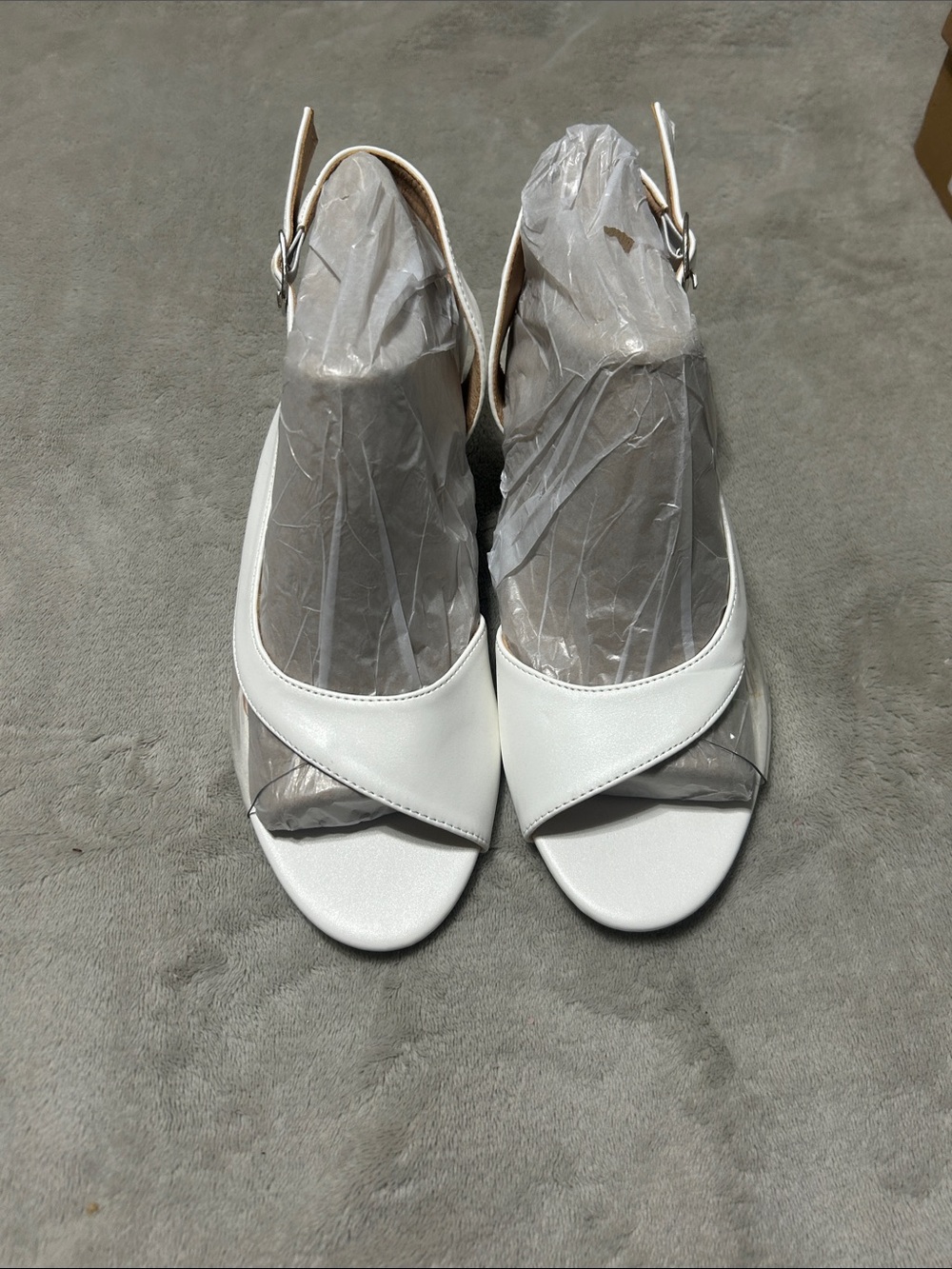 SHEIN White Open-Toe Slingback Heels